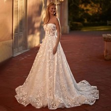Lace Applique Wedding Dress Sleeveless Sweetheart Zipper A-line Tulle Bride Gown