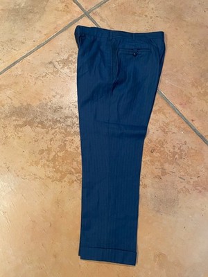 Vintage 1970 Bespoke Men's Pants 36x27 Navy Pinstripe Custom Tailored Paisley