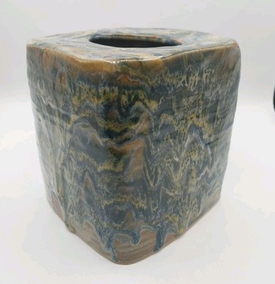 Handmade Studio Pottery Tissue Box Cover Drip Glaze Ceramic Signed JRS  09
