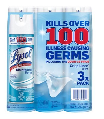 3 PACK Lysol Disinfectant Spray, Crisp Linen Scent 19 oz. FREE AND FAST SHIPPING