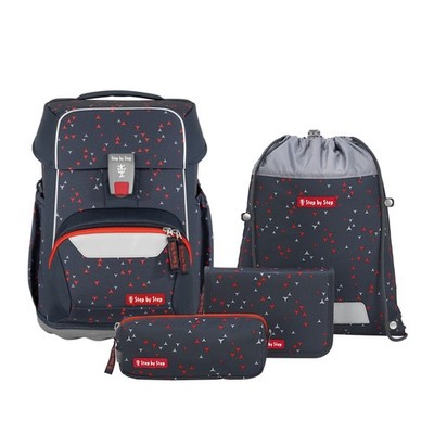 Step by Step Schulranzen Set Schultasche BASIS Anthrazit Triangles 4-tlg Jungen