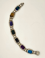 Vintage Taxco Mexico TM-180 Sterling Silver Multicolor Stone Bracelet 8.5" 22g