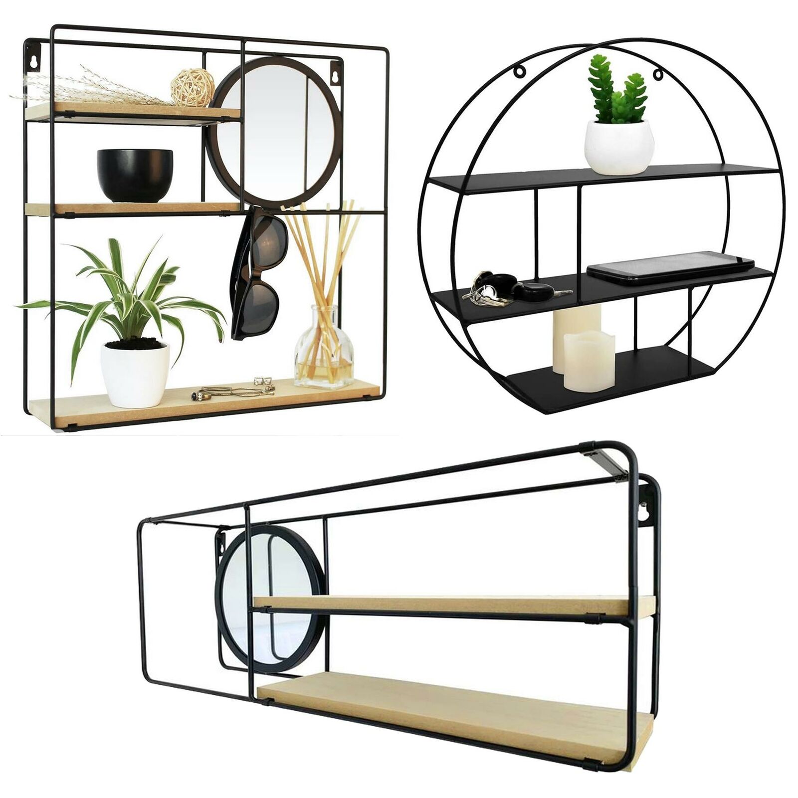 Metal Floating Wall Shelves Hanging Decorative Shelf Office ...