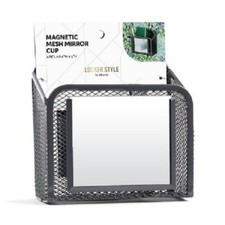 U Brands Locker Style Magnetic Mesh Cup Holder with Mirror Locker Organizer Gray