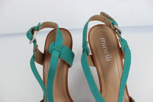 Minelli Sandalias de Piel Verde Turquesa con Tacón T 38 Muy Buen Estado - Imagen 7 de 9