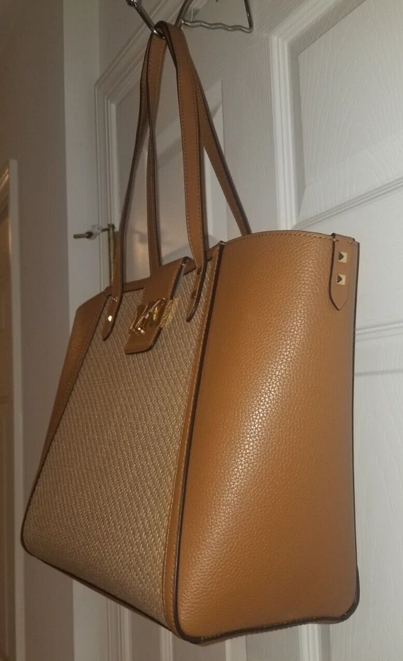 Сумка с короткими ручками Michael Kors KARLIE 30T2GCDT3W кожа/джут натуральная/желудевая LG, новая с ценниками - Изображение 2 из 4