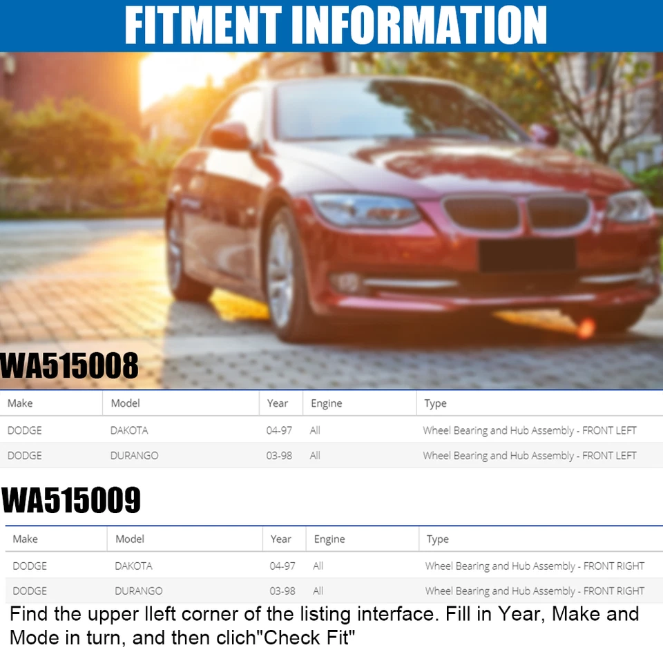2x Front Wheel Hub Bearing Left Right Fit for Dodge Dakota Durango 515008 515009 Foto 3 de 4