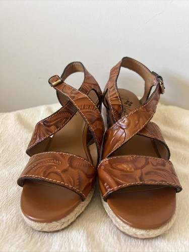 Patricia Nash Espadrille Tooled Leather Wedge Size 6.5 Tan - Picture 4 of 9
