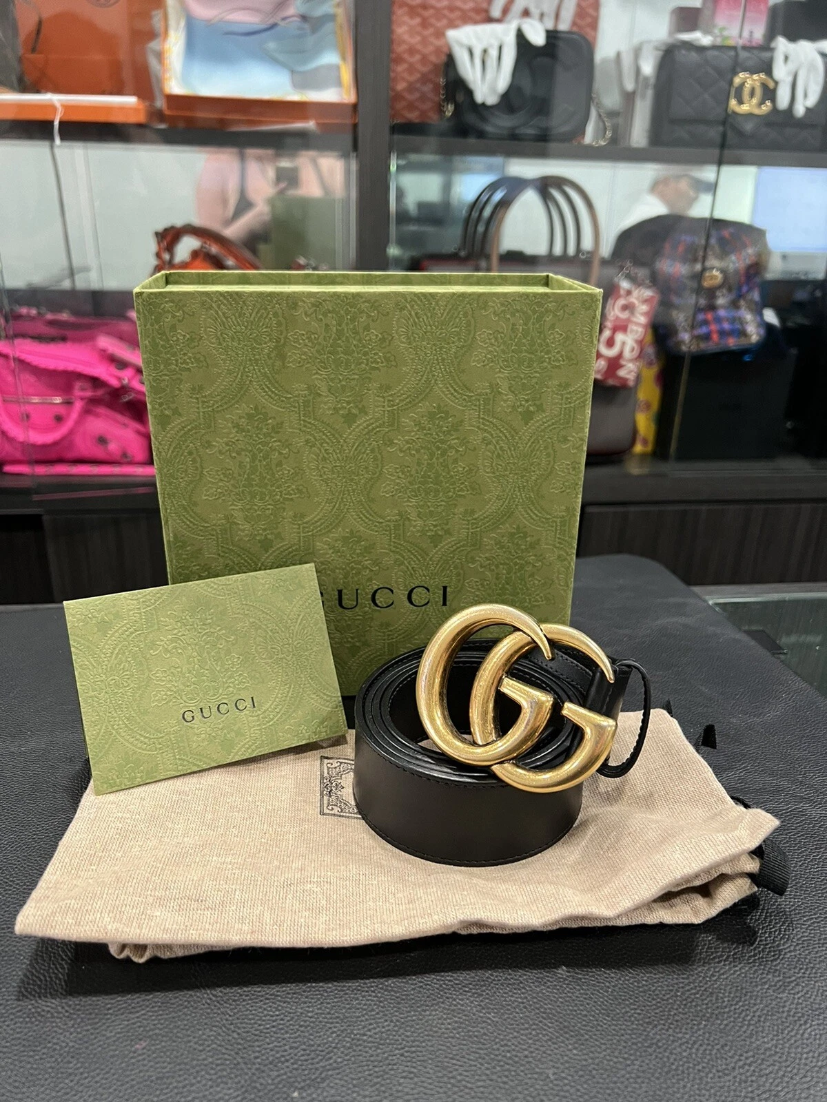Ceinture Gucci Marmont noire/or vieillie avec boîte plumeau et reçu (détail ) 95/38