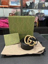 Gucci Marmont Black/Aged Gold Belt W/Box Duster  Receipt Retail 520 95/38"
