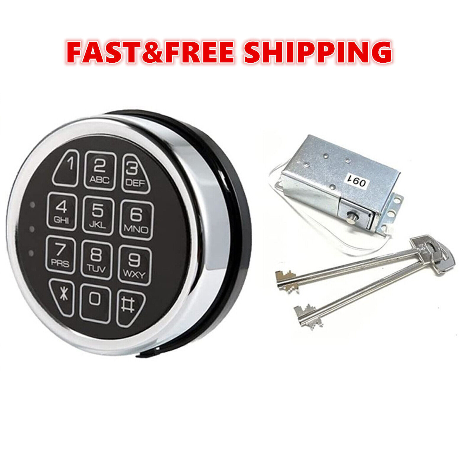 Electronic Gun Safe Replacement Chrome Keypad with Solenoid & 2 Backup Keys