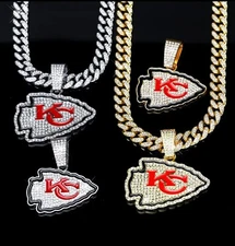 Kansas City Chiefs GEM NECKLACE Gold/Silver Bling Hip Hop Pendant & 24" Chain
