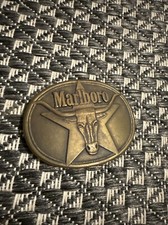 Vintage Marlboro Solid Brass Longhorn Belt Buckle 1987 Phillip Morris Inc
