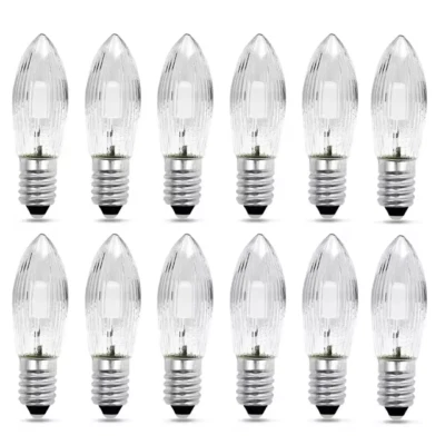 12 Stück LED Filament Riffelkerze 8-55V 0,2 W E10 innen Spitzkerze Schwibbogen. - Bild 1 von 3
