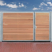 Einfahrtstor 350 x 180cm mit Holz 2Flügel asymmetrisch feuerverzinkt Holztor NEU
