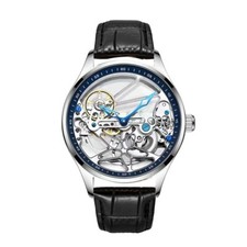 Mens Silver Skeleton Bridge Manual Mechanical Watch for BF Husband