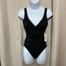 Tommy Bahama Pearl Wrap Front One Piece Swimsuit Women's Size 4 Black NWT
