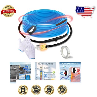 120V Self-Regulating Heat Tape - 70ft Pipe Freeze Protection for All Pipe Types