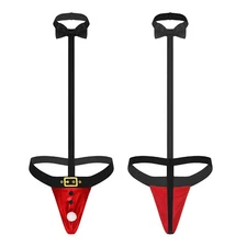 Mens Christmas Thongs Underwear Santa Wrestling Singlet Bulge Pouch Jockstraps