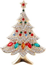 SCASTOE Vintage Colored Christmas Tree Rhinestone Brooch Pin Wedding Party Jewel