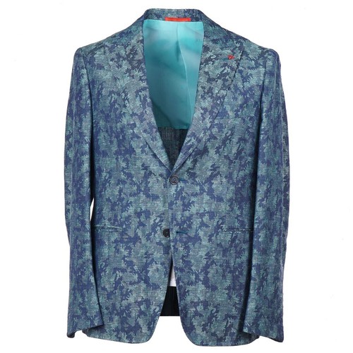 Isaia 'Capri' Blue-Green Floral Patterned Wool-Linen Sport Coat 40R (Eu 50) NWT