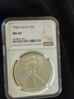 1986 American Silver Eagle Coin - NGC MS69