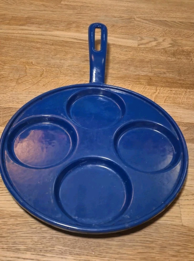 Vintage Copco Denmark Blue Enamelware Griddle Plett Pan Egg Pancakes Skillet