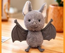 Fluffy Bat Plush Stuffed Animal 24cm Gray Halloween
