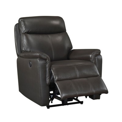 Dark Brown Top Grain Leather Power Recliner Chair w/ USB Port, 300LB Capacity