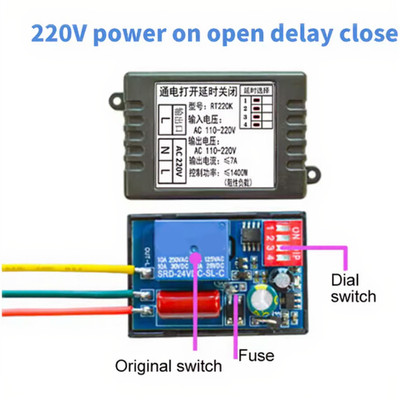 220V Einschaltverzögerungsrelais kompakt 50x35x22mm für Luftbefeuchter L