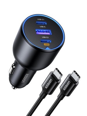 Zigarettenanzünder USB C 130W USB C Autoladegerät 3-Port KFZ Ladegerät mit Ty...