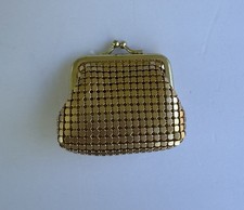 Gold Tone Metal Mesh Coin Purse W/ Kiss Lock New