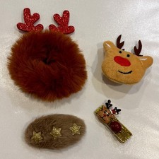 4x Christmas Hair Clips Lovely Bright Colors Xmas Tree Hat Bowknot Hairpins Doll