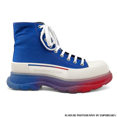 Alexander McQueen Mens Tread Slick LaceUp Blue, Red & White Boots US 10 0572