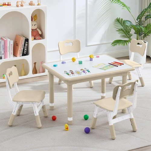 Kids Table and 4 Chairs Set Height Adjustable (17.7"-26.1") Toddler Table - Picture 1 of 8