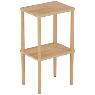 Solid Wood Side Table 2 Tier Small End Table Storage Shelf Tall