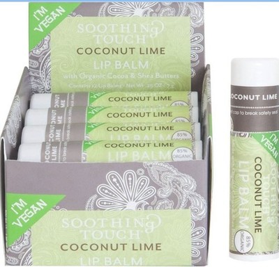 Soothing Touch Coconut Lime Vegan Lip Balm, .25 oz (85% Organic) (Case of 12)