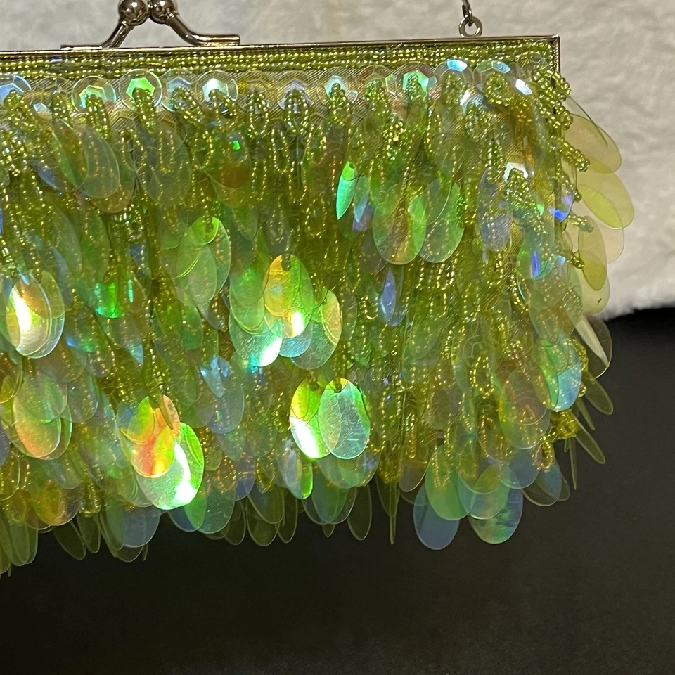 Jessica McClintock застежки сумочки блестки бисером сумка радужный зеленый цепочка ремень - Изображение 4 из 4