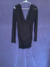 FASHION NOVA Black Long Sleeve V-Neck Ruched Short Bodycon Dress Size XL