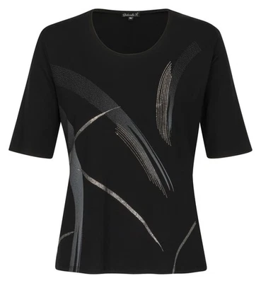Shirt Kurzarm Viskose Rundhals gemustert Glitter Lurex leicht tailliert schwarz - Bild 1 von 2
