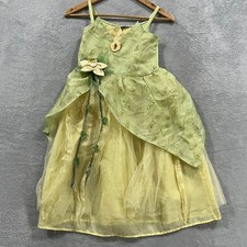 Disney Fairies Tiana Costume Dress Girls Medium Green Cotton Leaf Mesh Layered