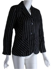 Chico's Sz 0 S Black Silver Crinkle Linen Lightweight French Look Blazer Jacket
