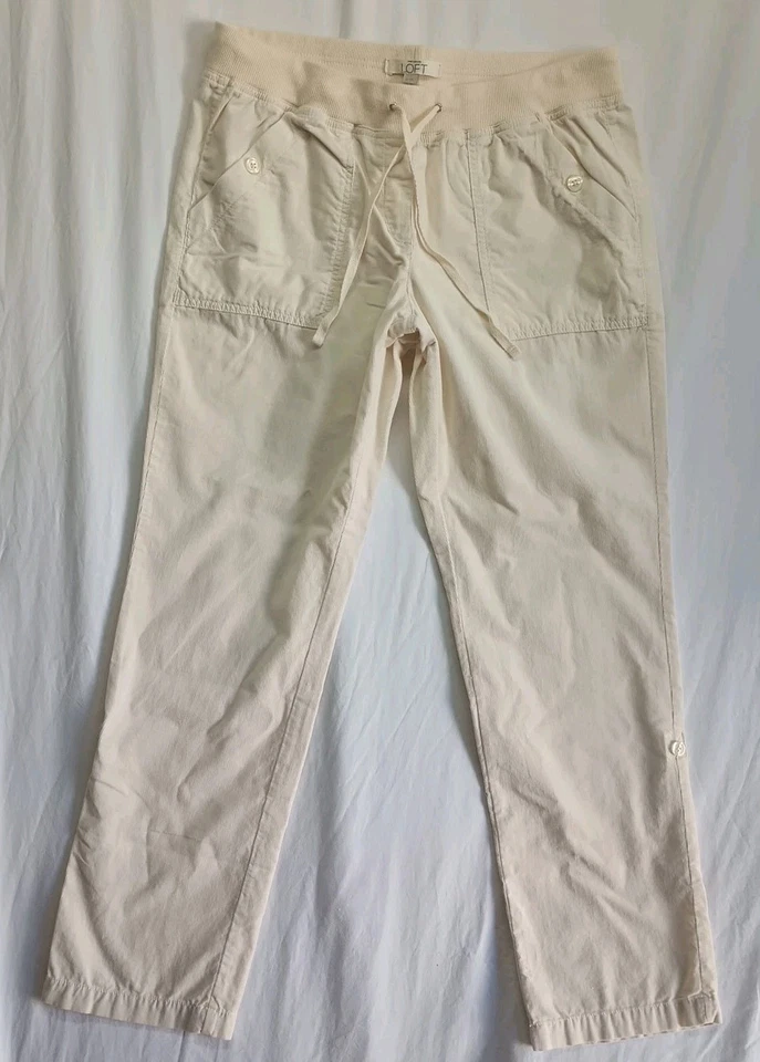 Pantalones Loft Crema Suave Pana Cordón Para Mujer 10 Informales Trabajo Ligeros Foto 2 de 4