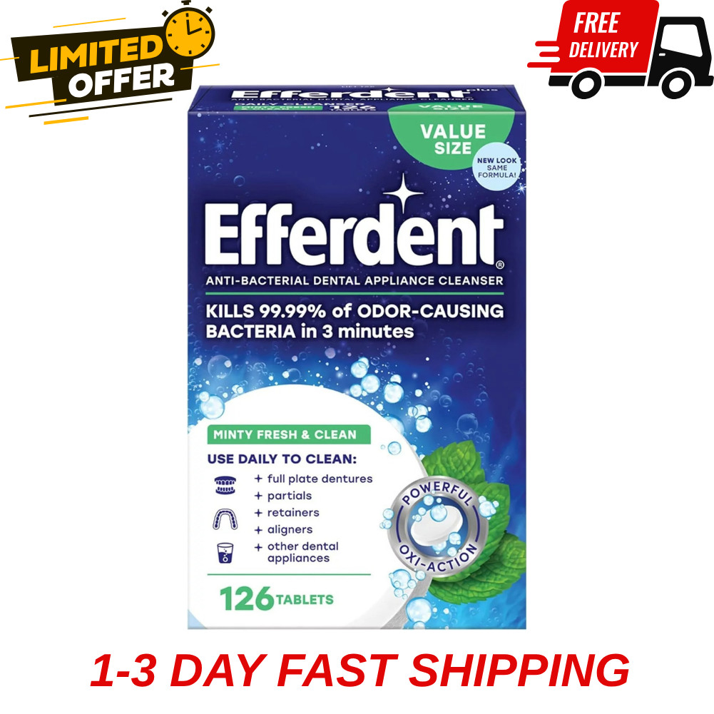 NEW Efferdent Retainer & Denture Cleaner Tablets Minty and Fresh Clean 126 Count