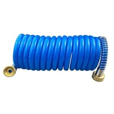 Heavy-duty PU Coil Hose, Self-Coiling Garden Hose with Solid Brass 15 FT Blue