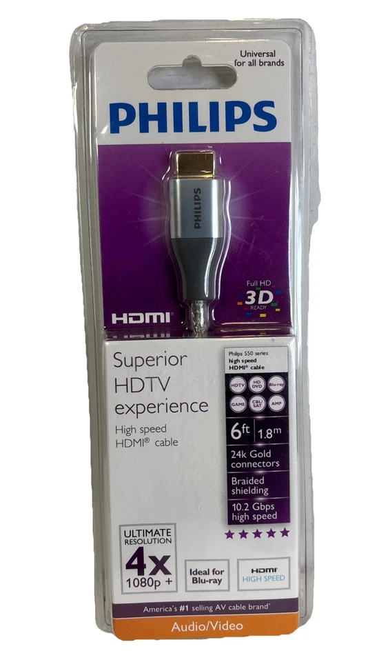 Philips 550 Series 10.2 High Speed HDMI Cable 6Ft 1.8m Full HD 1080p/3D 24k Gold - Image 2 of 4