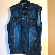 i Link Men's Denim Blue Biker Vest Distressed, Size 2XL