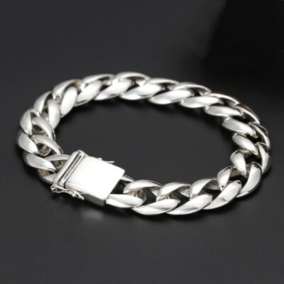Solid 925 Sterling Silver Chain 13mm Curb Cuban Link Bracelet 55