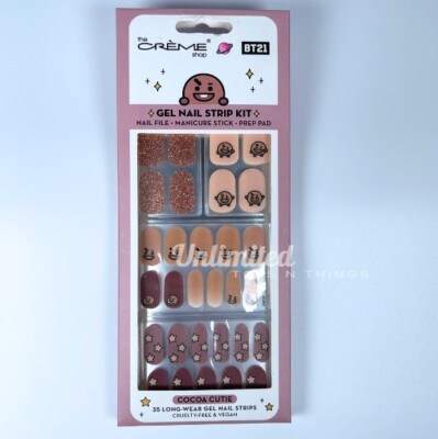 BTS BT21 The Creme Shop Shook 35pc Long Wear Gel Nail Strip Kit Cocoa Cutie