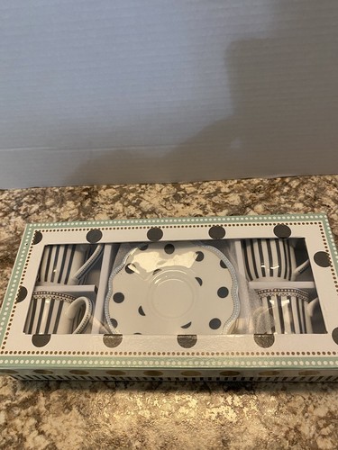 Expresso Cups & Saucers Black And White Stripes And Circles. Set Of 4 Each